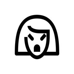 Illustration of an angry woman with short hair and furrowed brows in a minimalist black and white style