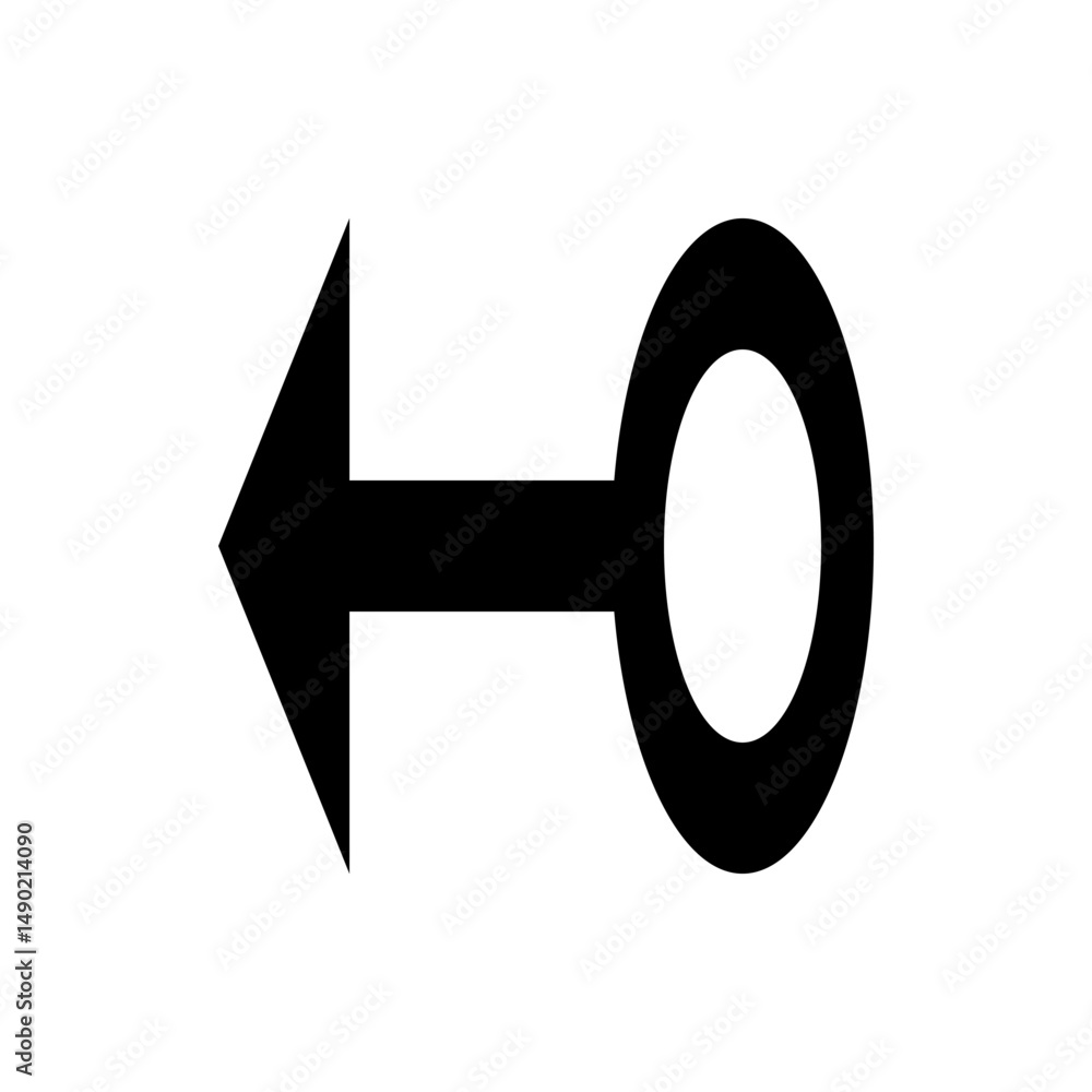 Poster black arrow pointing left connected to a circle on the right side on a white background simple desig