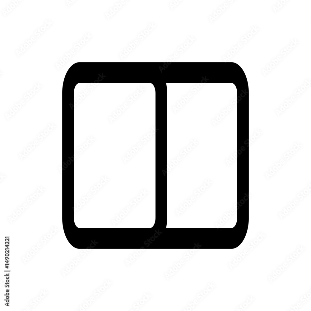 Aufkleber illustration of a rectangular shape divided into two equal square sections with rounded corners and 