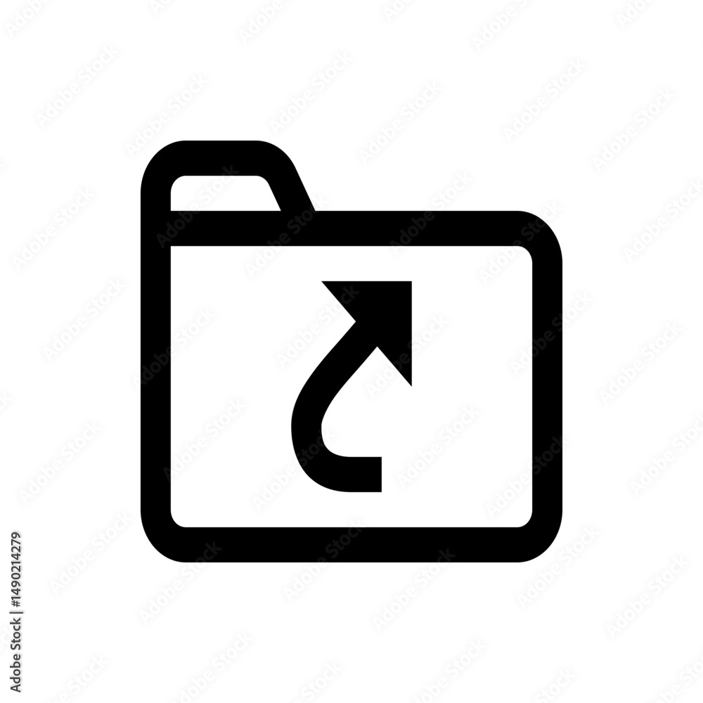 Poster outline folder icon with upward arrow and curved tail indicating upload or transfer operation depict