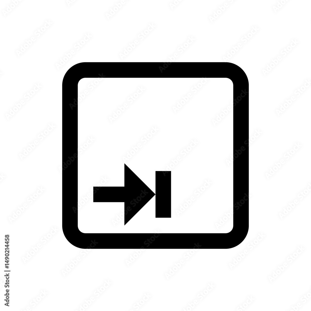 Poster black square outline containing a right arrow with a vertical bar at the end indicating skip forward