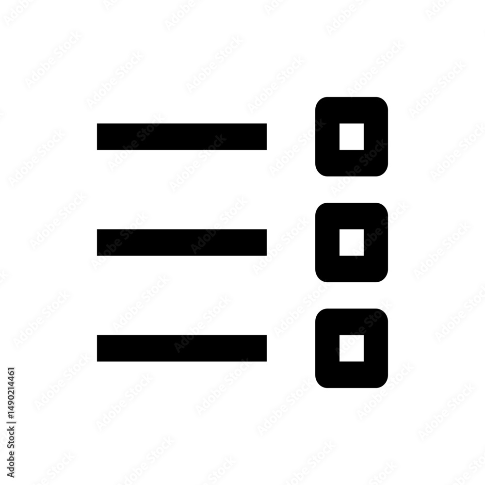 Poster black horizontal lines with three rounded square icons arranged vertically on a white plain backgrou