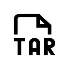Illustration of a tar file icon with a folded corner and the letters tar in bold black font below it