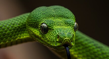 Fototapeta premium Green Tree Python Close-Up. Emerald Snake Portrait