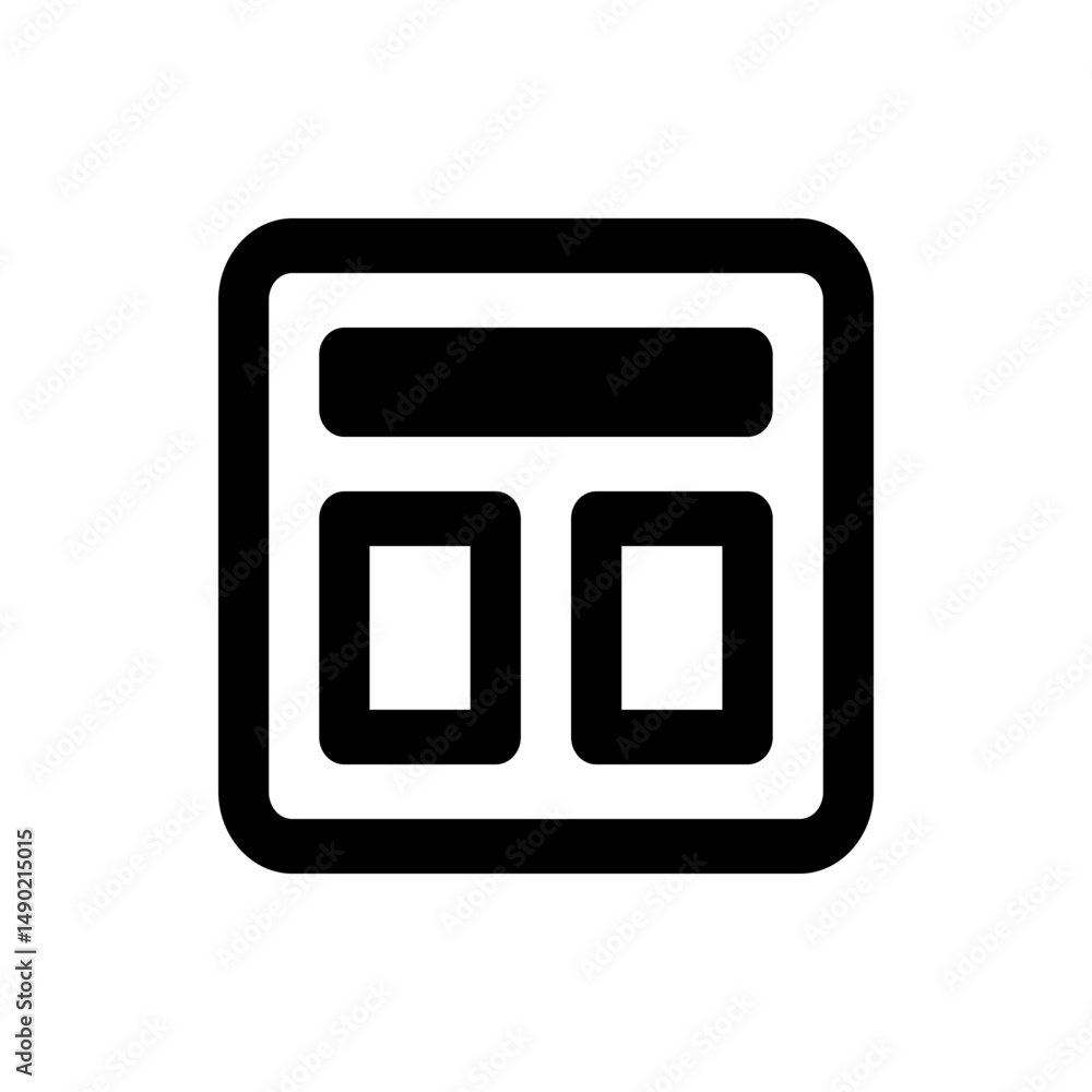 Poster illustration of a layout icon with a top bar and two bottom boxes inside a rounded square outline