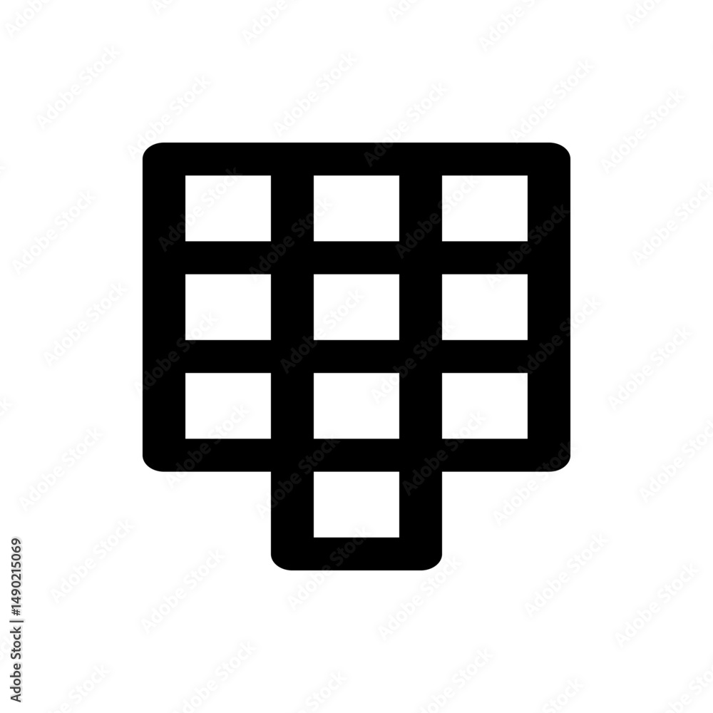 Aufkleber illustration of a black outlined square grid with a smaller rectangular extension at the bottom cent