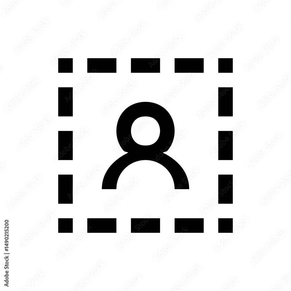 Poster person icon inside a dashed square representing user profile or contact information in a simple desi