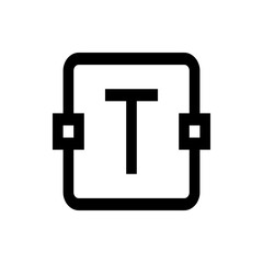Letter t centered in a square with connectors on either side in a simple black and white design style