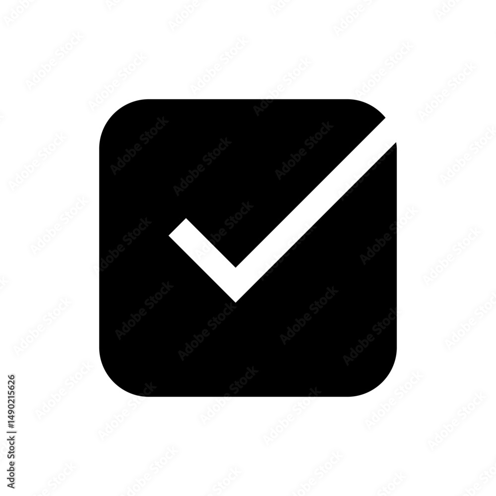 Poster black rounded square containing a white check mark indicating completion or confirmation symbol icon