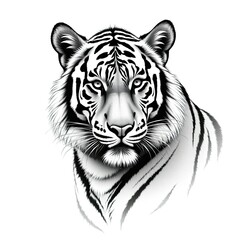 Fototapeta premium Majestic Tiger Face Portrait in Striking Black and White Line Art