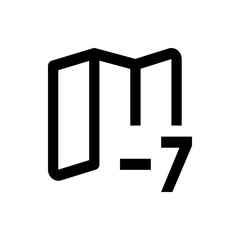 Illustration of a stylized letter m with a hyphen and the number seven in a bold outline style design