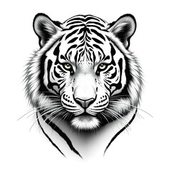 Majestic Tiger Face Portrait in Striking Black and White Line Art