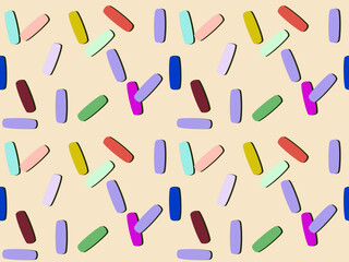 Seamless Colorful Pattern: A vibrant and cheerful seamless pattern, bursting with a spectrum of colorful shapes arranged in an eye-catching design, perfect for backgrounds and textures. 