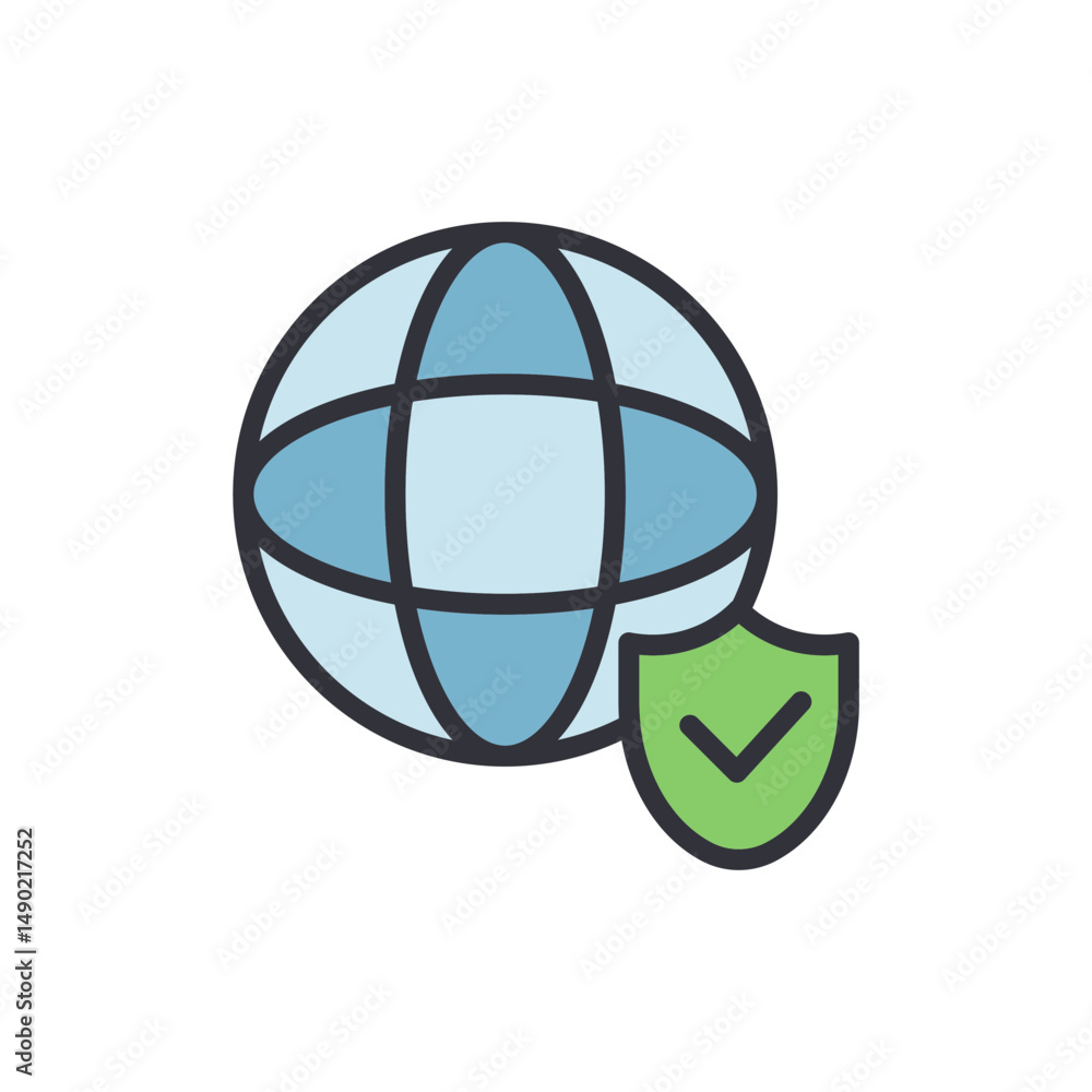 Poster global network security with protective shield icon design