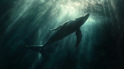 Fototapeta premium Mysterious Underwater Creature: Deep Sea Photo, Dark Ocean, Aquatic Life