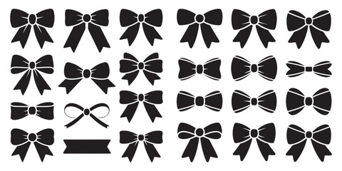  Collection of black bowtie illustrations in various styles and sizes, perfect for festive occasions, gift wrapping, and decoration themes.