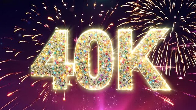 40k celebration with glittering golden numbers on a sparkling background
