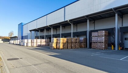 Stacked Pallets at Distribution Center Under Harsh Midday Sunlight