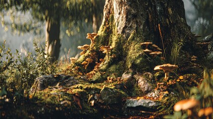Obraz premium Moss-Covered Tree in Forest