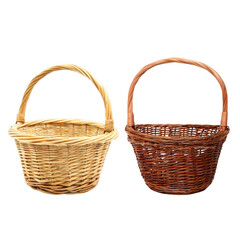 Obraz premium Two Distinct Baskets with Handles, One Light-colored and One Dark-colored, Perfect for Various Storage and Decoration Needs in Home and Garden Spaces