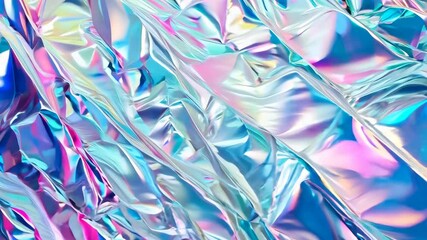 Iridescent foil texture footage with holographic metallic rainbow shine, moving crumpled surface loop ideal for backdrop, ads - Powered by Adobe