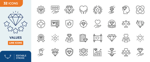 Values line editable icon set. Editable stroke. Vector illustration
