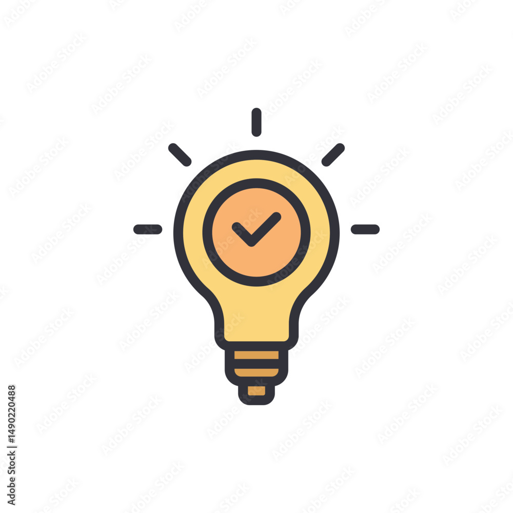 Poster illuminating confirmation lightbulb symbolizes validated idea concept
