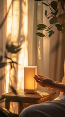 Gentle Hands Holding a Sleek Rectangular Light Source