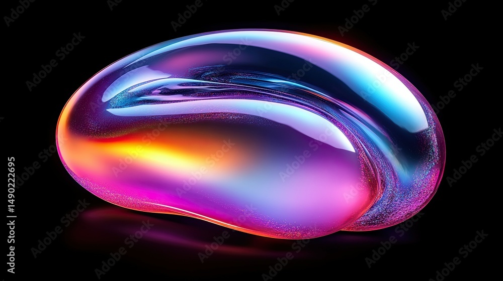 Fototapete iridescent blob with smooth surface and vibrant colors on a dark background in a studio setting