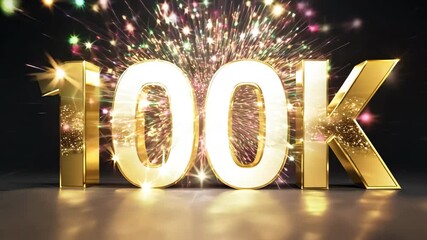 100k followers celebration with golden lettering and glitter effect - Powered by Adobe