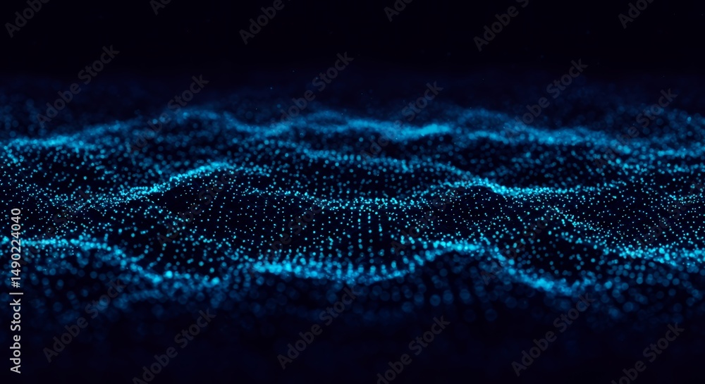 Poster abstract blue particle wave background digital art design