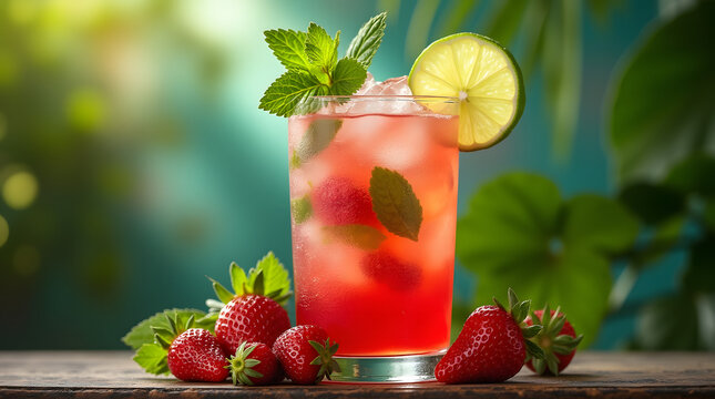 Pr&eacute;sentation de mojito &agrave; la fraise sous les tropiques