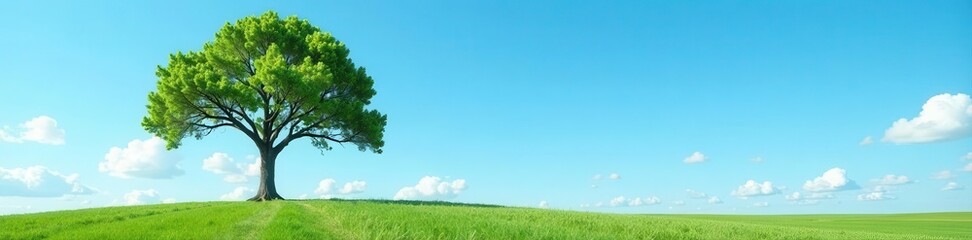 Fototapeta premium Lone tree standing tall, azure sky backdrop Symbol of resilience, environmental preservation , sustainability, clear, eco