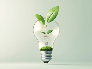 Green Plant Growing in Lightbulb.