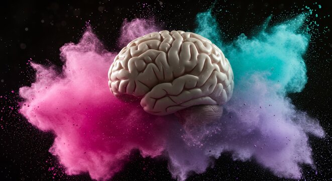Human Brain Exploding with Colorful Powder: A Vivid Representation of Creativity and Thought