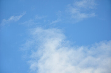 Horizontal bright blue sky with light soft white clouds background. Nature, sky landscape in beautiful sunny day.