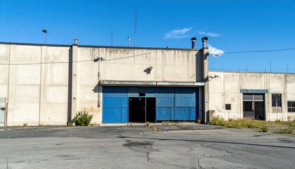 Derelict Distribution Center with Security Cameras under Harsh Sun
