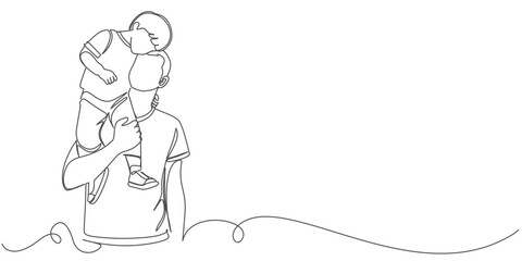 Fathers day line art style vector illustration, father and son line art illustration