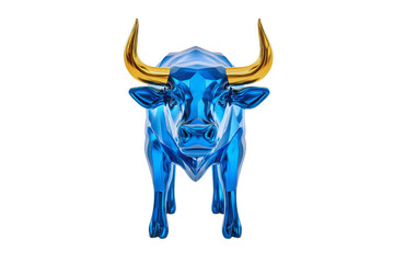 Obraz premium Majestic Blue Metallic Bull with Golden Horns 3D Render of Powerful Animal