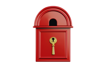Elegant Red Mailbox with Golden Keyhole Classic Design for Secure Correspondence