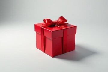 Obraz premium Square red gift box centered on stark white tabletop , color, gift wrap, red gift box
