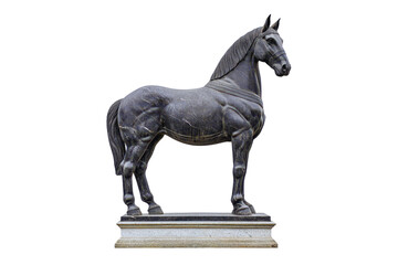 Majestic Dark Horse Statue Elegant Marble Sculpture on Pedestal