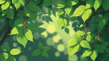 Chibi-Stil-Illustration mit gelb-gr&uuml;nen Bl&auml;ttern auf weichem Hintergrund, verspielt und freundlich f&uuml;r Naturdesigns.