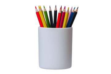 Colorful Pencils in a White Ceramic Holder Perfect for Art Supplies and Creative Projects