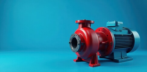 Pump with industrial design on blue background, machine, mechanical engineering