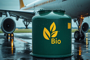 Green Aviation Fuel Concept Representing Sustainable Air Travel and Environmental Conservation