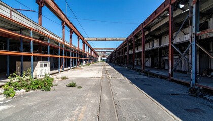 Abandoned Warehouse with Shelving Units and Derelict Vehicle Parts