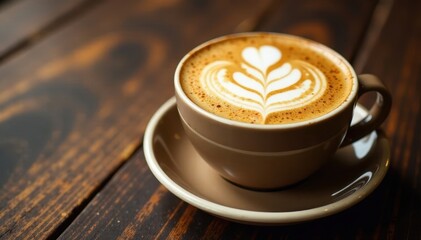 Rich cappuccino with intricate foam art design on top, beverage, foam