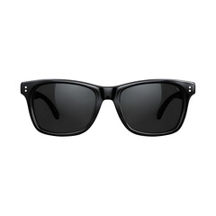 Sleek black sunglasses with UV protection, front view, unbranded design, isolated on transparent background