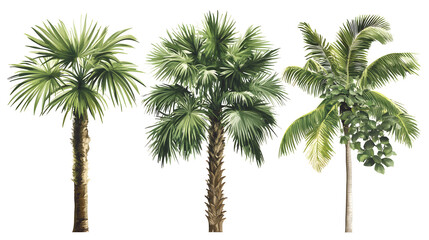 Tropical green palm tree leaves silhouette isolated on white beach sky